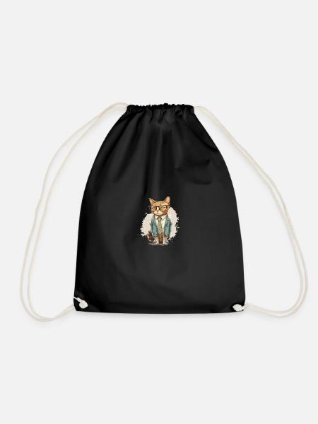 Katze mit Brille - Turnbeutel - Schwarz