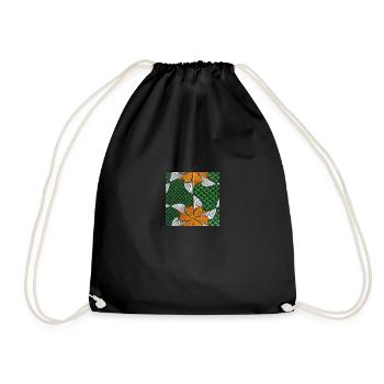 green kyoga wax fabric - Drawstring Bag - black - Front