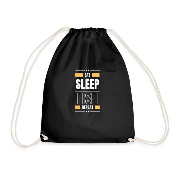 eat sleep fish repeat geschenk idee angeln spruch - Turnbeutel - Schwarz - Vorne