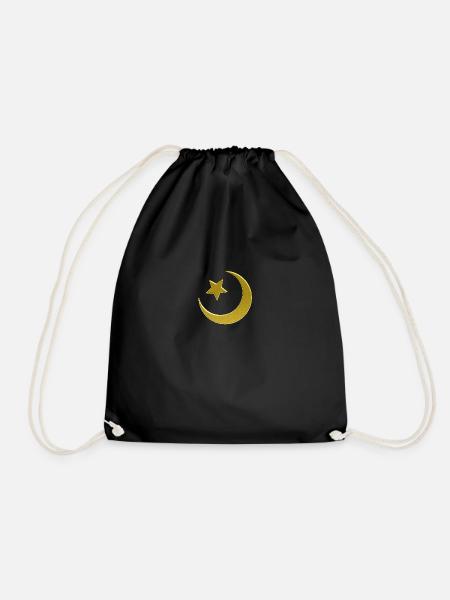 Islam: The Crescent Moon and Star - Sandy Gold - Drawstring Bag - black