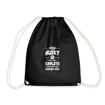 husky dog saying - Drawstring Bag - black - Front