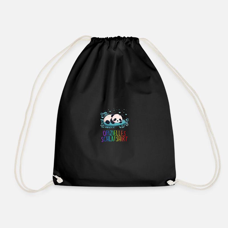 Offizielles Schlafshirt Panda Pandabär Nachtshirt - Turnbeutel - Schwarz
