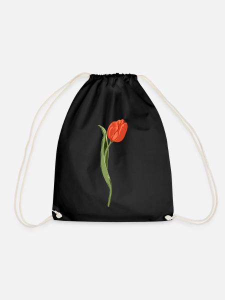 Vivid Red Tulip Illustration - Drawstring Bag - black