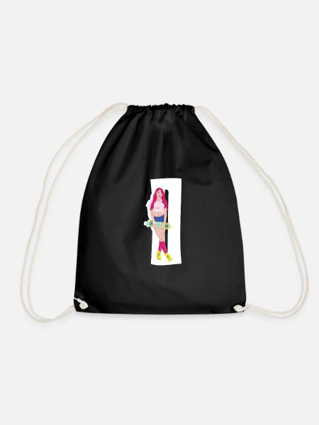 Red-haired skater with skateboard - Drawstring Bag - black