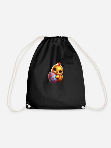 Easter chicks with egg - Drawstring Bag - black