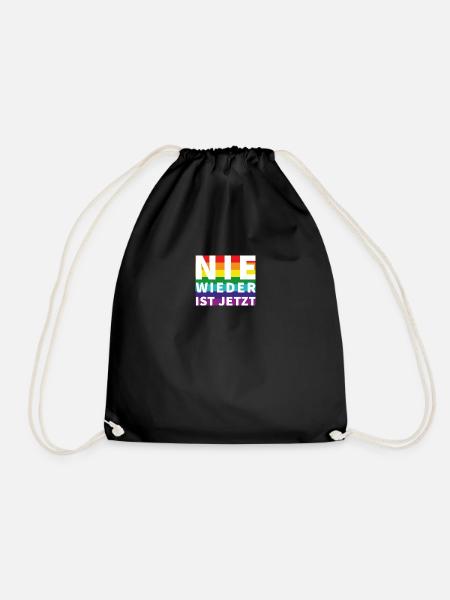 Nie wieder Schriftzug Pride Weisser Text - Turnbeutel - Schwarz