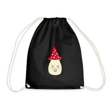 Mushroom fly agaric red with face - Drawstring Bag - black - Front