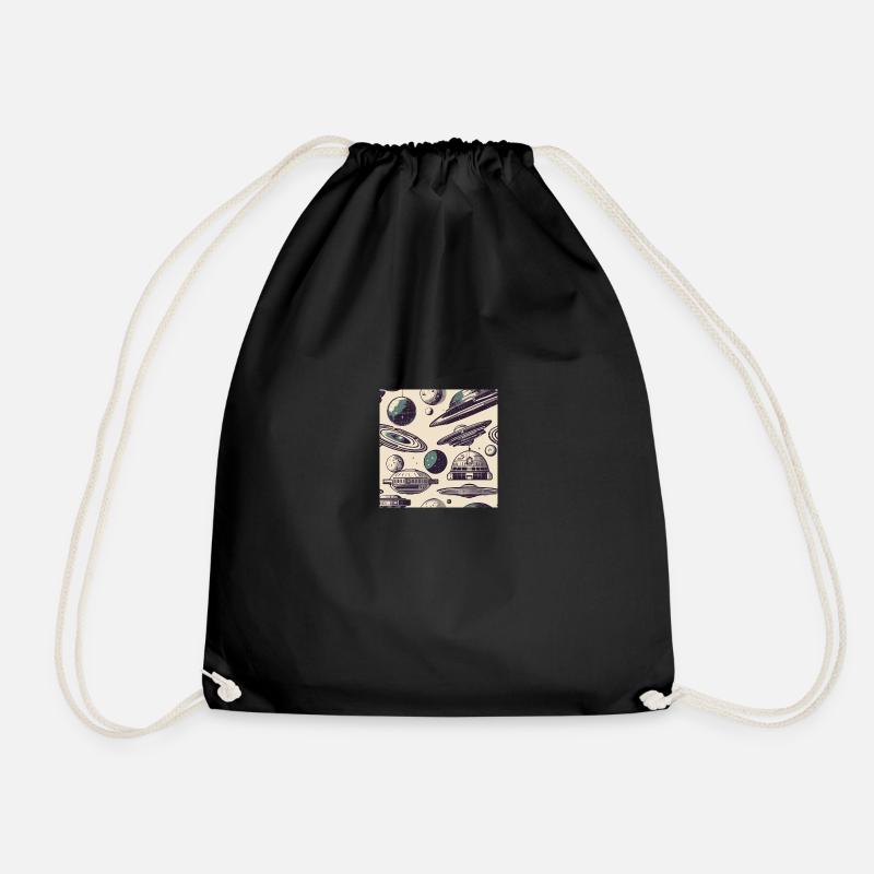 cosmic ships uno#1 - Drawstring Bag - black