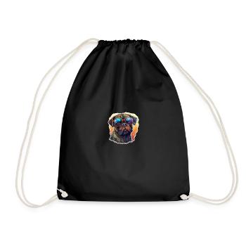 Pug retro colors vintage with sunglasses - Drawstring Bag - black - Front