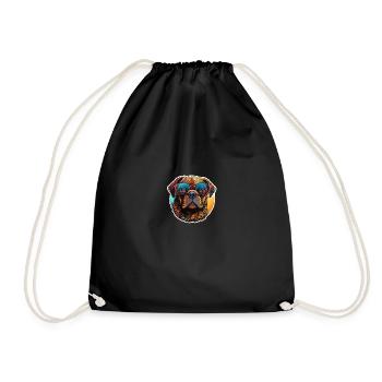 Pug retro colors vintage with sunglasses - Drawstring Bag - black - Front