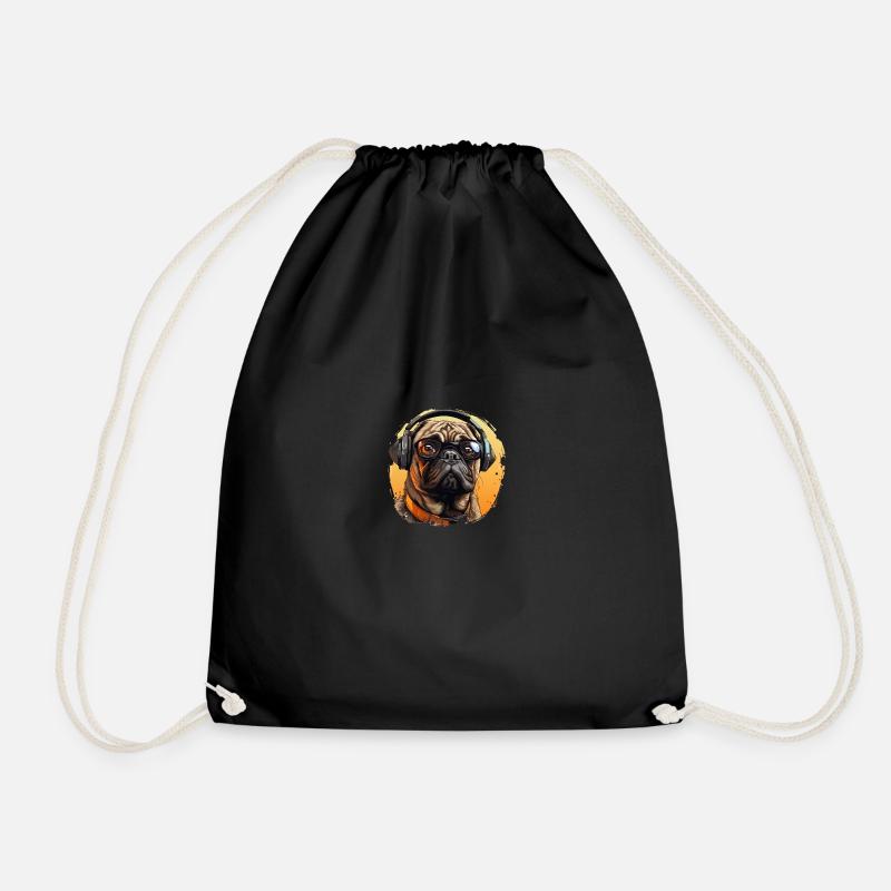 Mops mit Sonnenbrille und Kopfhörer - Turnbeutel - Schwarz