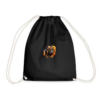 Pug with headphones - Drawstring Bag - black - Front