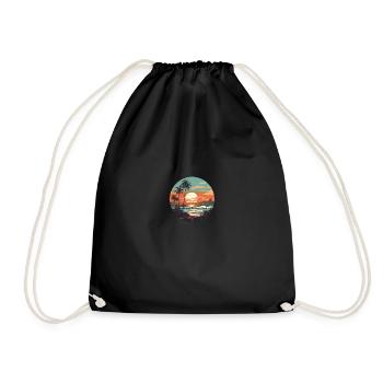 Beach sunset vintage surfers - Drawstring Bag - black - Front