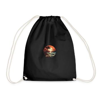 Beach sunset vintage surfers - Drawstring Bag - black - Front