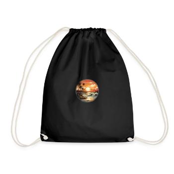Beach sunset vintage surfers - Drawstring Bag - black - Front