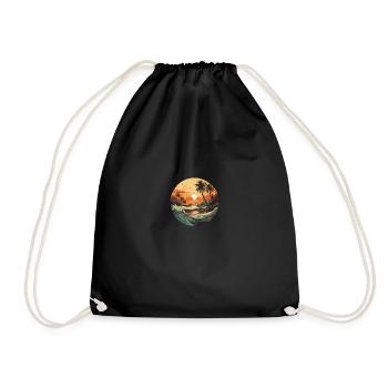 Beach sunset vintage surfers - Drawstring Bag - black - Front
