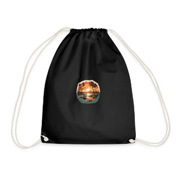 Beach sunset vintage surfers - Drawstring Bag - black - Front