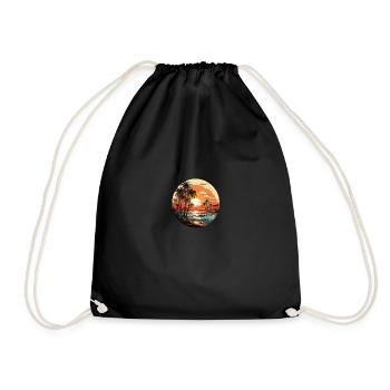 Beach sunset vintage surfers - Drawstring Bag - black - Front