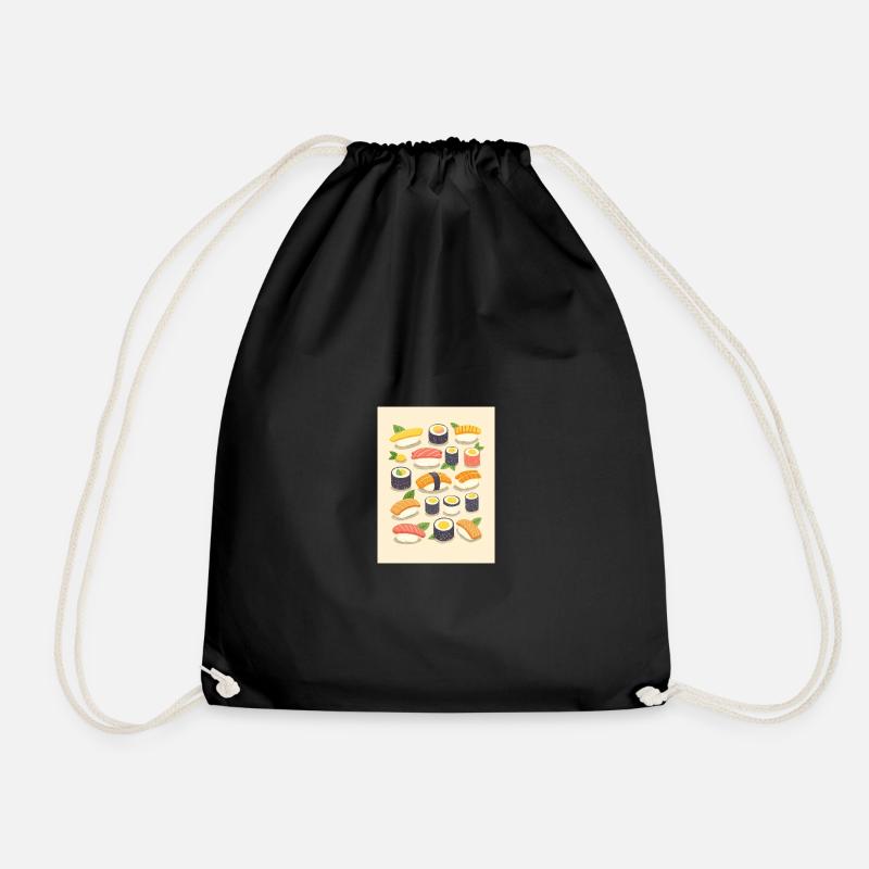 Lebendige Sushi-Sortiment-Illustration - Turnbeutel - Schwarz