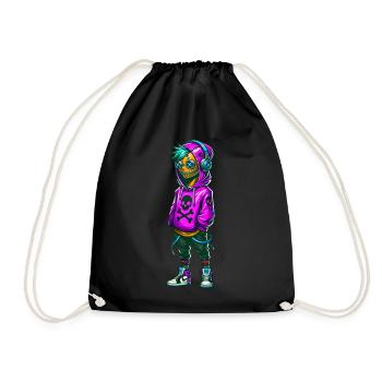 Cool Cartoon Character with Mask - Drawstring Bag - black - Front