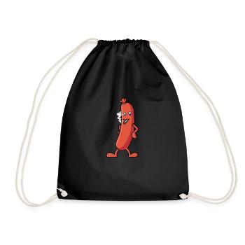 Wurst die eine Zigarette raucht - Grill Design - Turnbeutel - Schwarz - Vorne