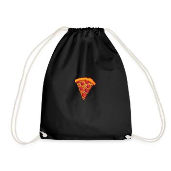 Cheesy Delight: Cartoon Pizza Slice Adventure - Drawstring Bag - black - Front