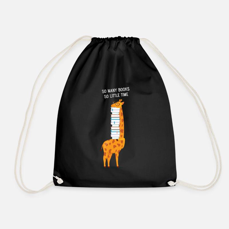 Giraffe, So Many Books So Little Time - Drawstring Bag - black