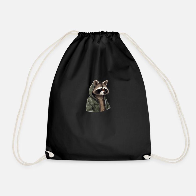 Cool Raccoon 4 - Drawstring Bag - black