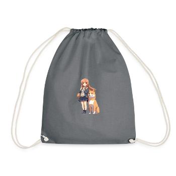 Fille avec chien japonais Shiba Inu - Sac de sport léger - gris - Devant