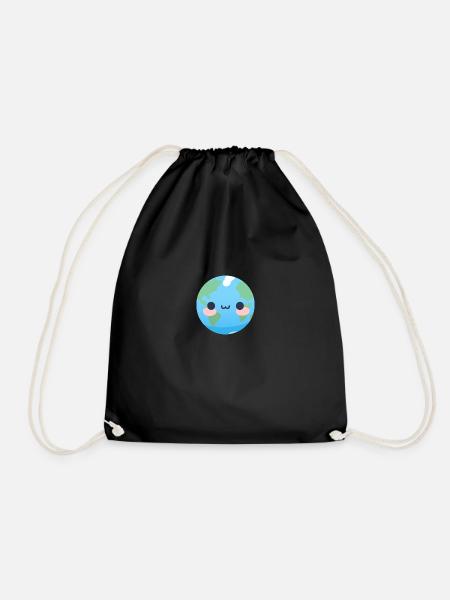 Kawaii cute planet Earth - Drawstring Bag - black