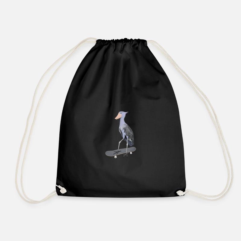 Shoebill Skateboard Bird Funny Animal - Drawstring Bag - black