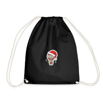 Heißluftballon mit Weihnachtsmütze Weihnachtsmotiv - Turnbeutel - Schwarz - Vorne