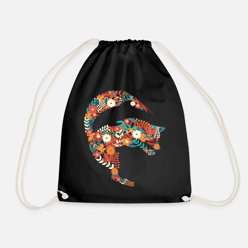 Jumping Flower Fox Blumen Springen Fuchs Geschenk - Turnbeutel - Schwarz