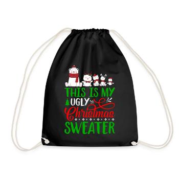 This Is My Ugly Christmas Sweater Funny - Drawstring Bag - black - Front