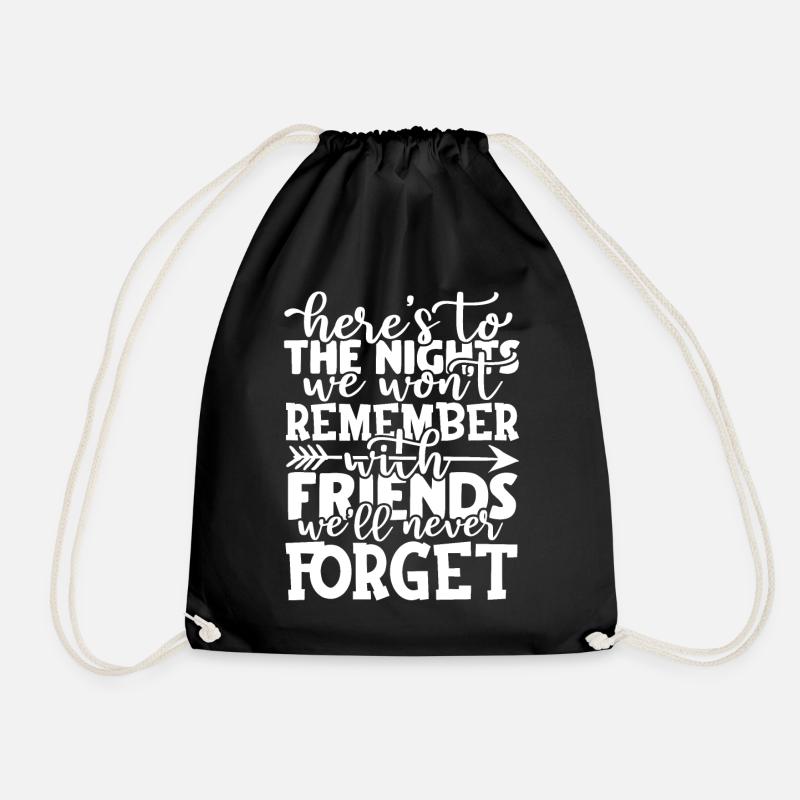 Friendship Camping Adventure Quote Typographic - Drawstring Bag - black