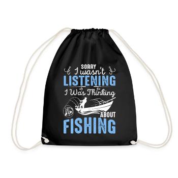 Thinking About Fishing Funny Quote - Drawstring Bag - black - Front