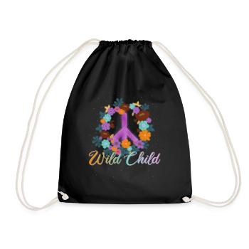 Wild Child Peace Hippies Woodstock Retro - Drawstring Bag - black - Front
