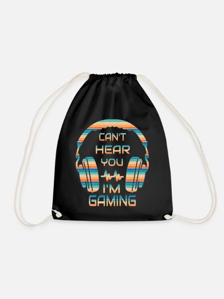 Can't Hear You I'm Gaming - Funny Gamer Quote - Drawstring Bag - black
