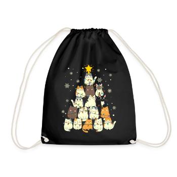 Cute Cats Christmas Tree Funny - Drawstring Bag - black - Front