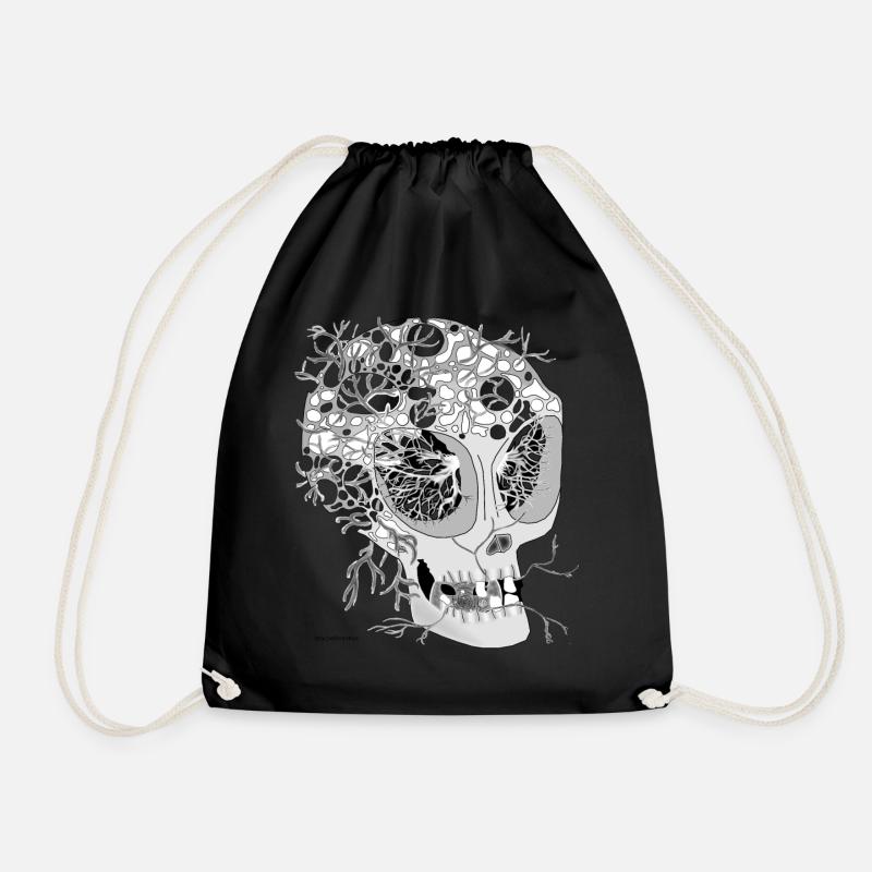 Skull white - Drawstring Bag - black