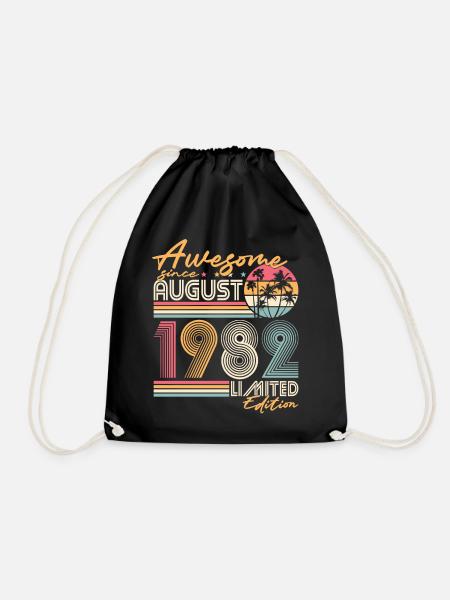 August 1982 Vintage Birthday Retro - Drawstring Bag - black