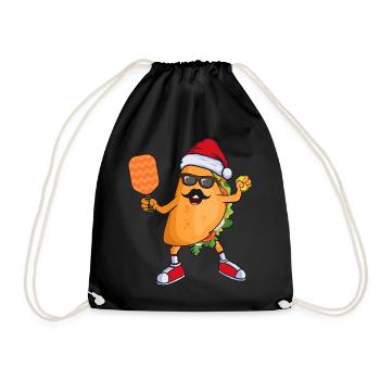 Taco with Santa Hat Playing Pickleball Christmas - Drawstring Bag - black - Front