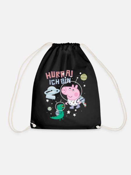 Peppa Pig 2nd Birthday George On Space Mission - Drawstring Bag - black