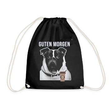Hund mit Hoodie Guten Morgen Kaffee - Turnbeutel - Schwarz - Vorne