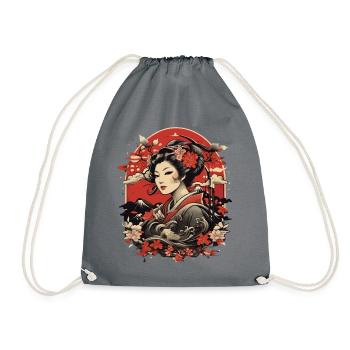Japanese Mountain Flower Woman - Drawstring Bag - grey - Front
