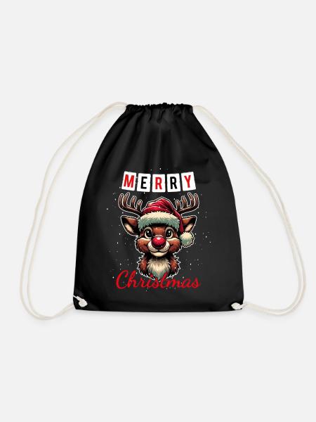 Frohe Weihnachten mit Rudolph: Festliches Design - Turnbeutel - Schwarz