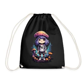 Kawaii Chibi champignon fille Goth Pastel Design - Sac de sport léger - noir - Devant