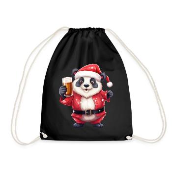 Weihnachten Bier Panda Bär Alkohol Prost Lustig - Turnbeutel - Schwarz - Vorne