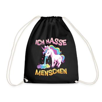 Ich Hasse Menschen Einhorn Kotzt Regenbogen Lustig - Turnbeutel - Schwarz - Vorne