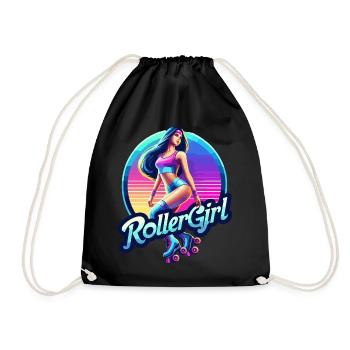 Vibrant Retro Roller Girl Illustration - Drawstring Bag - black - Front